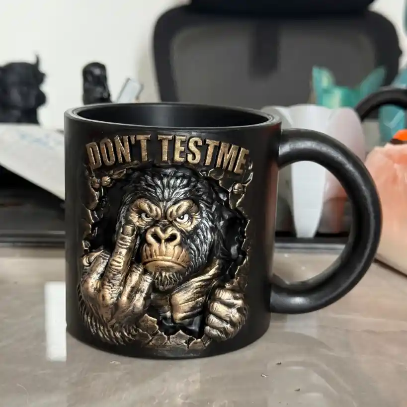 Funny 3D Gorilla Novelty Mug Dont Test Me Resin Cup Desk Decor